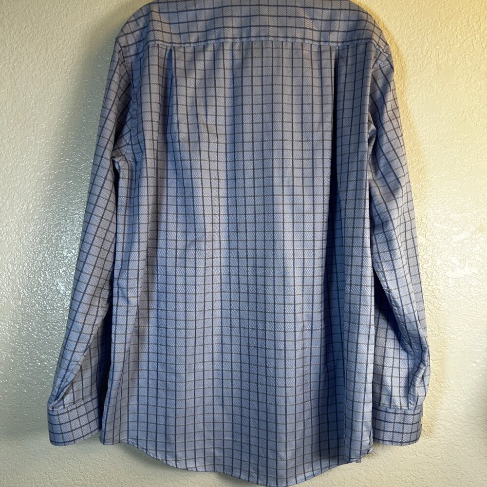 Pronto Uomo Cotton Non Iron Blue Windowbox Check Dress Shirt Size 16 1/2 32/33 - Picture 5 of 8